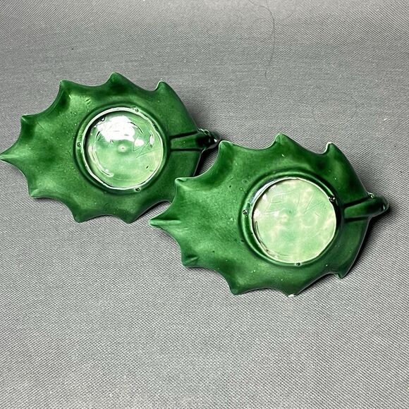 Vintage Antique Christmas Holly Berries Green Candle Stick Holders Holiday Decor - Picture 11 of 13